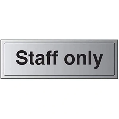 Image of V Safety General Door Staff Only Sign 300mm x 100mm Self Adhesive Alu Effect