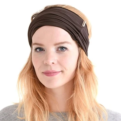 Image of CHARM Mens Elastic Japanese Headband Long Hair Bandana Womens Head Wrap Dreads Brown