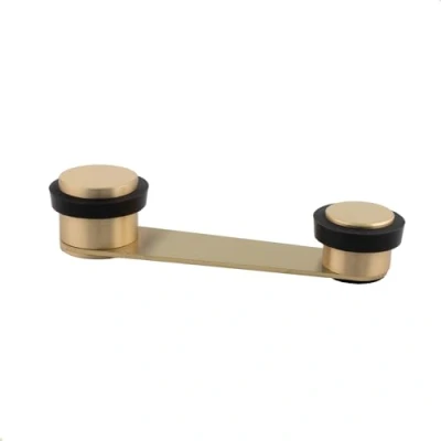 Image of Rotating Retainer Door Stop Adhesive Fixing or with Screw + Plug for up to 50 mm Thickness Brass EVI Hardware (Matte Black Rubber)