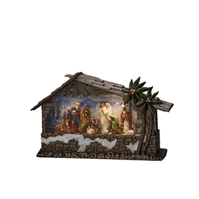 Image of Konstsmide LED Snow Globe Christmas Nativity/Water Filled/Christmas Decorations Indoor Battery Lights/Timer/Battery Operated: 3xC 1.5V (excl.) or USB (Inc), Brown