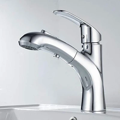 Image of Bathroom Sink Taps Basin Faucet Cold and Hot Pull Out Brass Tap Black Single Hole Handle Water Mixer Torneira Cozinha