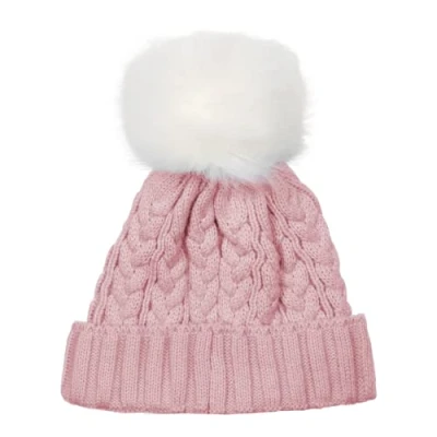 Image of Baby Knitted Hat, Boys &amp; Girls Winter Wooly Hat with Pom Pom, Cable Knit Beanie, Pink, 0 3 Months
