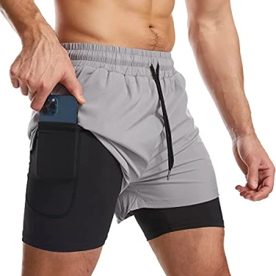Image of Danfiki Men Running Shorts Men&#039;s Workout with Phone Pocket 2 in 1 Gym Training Lightweight Quick Drying