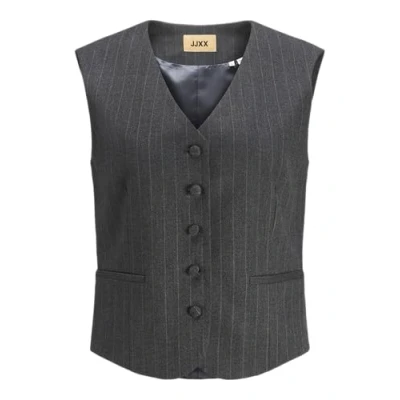 Image of JJXX Women&#039;s Jxmary Brushed Waistcoat TLR Suit Vest, Dark Grey Melange/Stripes: Light Grey, L