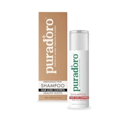 Image of Puradoro Hair Loss Control &amp; Healthy Roots Shampoo Herbal Essence, Infused with Essential Oils, Biotin, Caffeine, Rosemary, Tea Tree, DHT Blocker For Growth Thicker Hair, Men Women