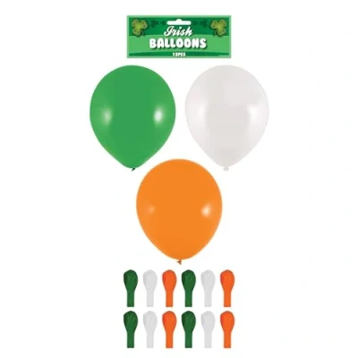 Image of Bag of 15 Green Orange White Irish Party Balloons St Patricks Day