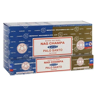 Image of Satya 01327 Nag Champa &amp; Palo Santo Combo Set of Incense Sticks, 12 Packs x 16g, Multi, One Size