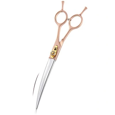 Image of Dream Reach 7 Inches Professional Pet Grooming Curved Scissors, 440C Japanese Steel Straight &amp; Thinning Chunker Shears/Scissors for Dog Cat and More Pets (7 inch Scissors)