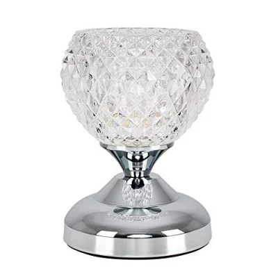 Image of MiniSun Modern Silver Chrome &amp; Decorative Glass Bedside Touch Table Lamp Complete with a 3w LED Dimmable G9 Bulb [6000K Cool White]