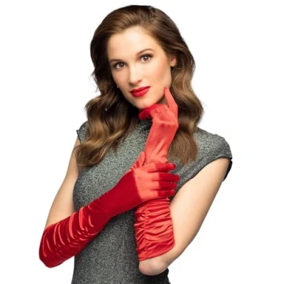 Image of Boland 10102449 03142 Long Gloves Hollywood Satin Effect, Red, One Size