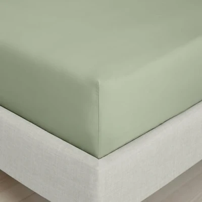 Image of Bianca 200 Thread Count Cotton Percale Extra Deep Super King Fitted Sheet Sage Green