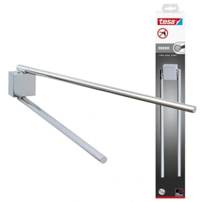 Image of tesa Ekkro two armed towel holder, high gloss chromed metal, self adhesive, adhesive mounting technology, 80mm x 50mm 420mm