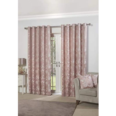 Image of Emma Barclay Butterfly Meadow Lined Eyelet Jacquard Curtains in Blush Pink Width 46 x Drop 72&quot; (116 183cm)