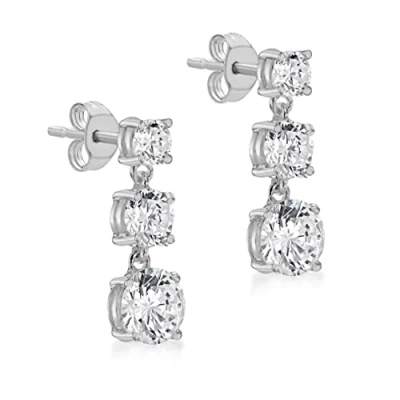 Image of Tuscany Silver Women&#039;s Sterling Triple Cubic Zirconia Drop Earrings