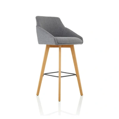 Image of Carmen Grey Fabric Wooden Leg High Stool