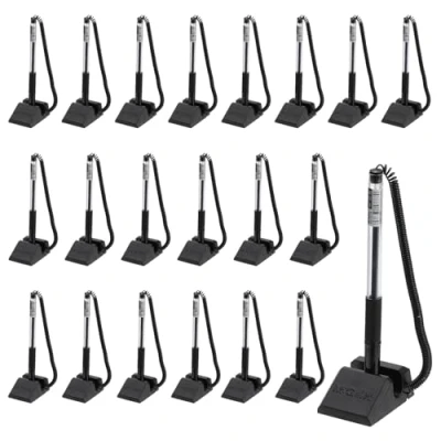 Image of M&amp;G Secure Counter Pens with Chain 0.5mm, 24pcs Adhesive Pen Holder Reception Desk Stand Type Spring Joint for Bank Office Workplace, Black 15.5cm