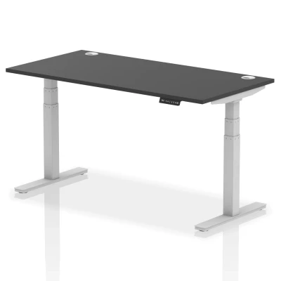 Image of Air 1600x800mm Height Adjustable Desk Black Top Cable Ports Silver Leg