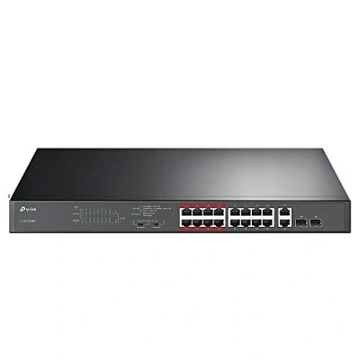 Image of TP Link Professional High Power 16 Port 10/100Mbps + 2 Gigabit Rackmount Switch with PoE+, Plug and Play, PoE Transmission for Surveillance up to 250 m(TL SL1218MP)