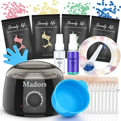 Image of Madors Waxing Kit for Women Heating Ring Wax Warmer Hair Removal Intelligent Temperature Control Machine with Hard Beads (Black)