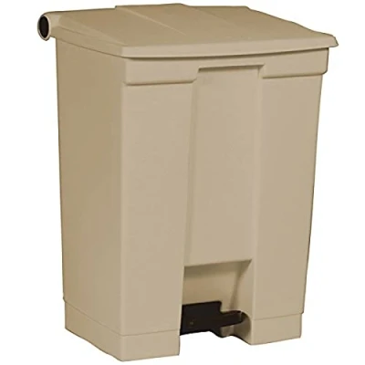 Image of Rubbermaid Commercial Polyethylene 18 Gallon Fire Safe Step On Receptacle, Rectangular, Beige