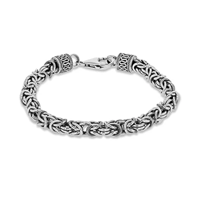 Image of Tuscany Silver Unisex Sterling 6mm Rhodium Plated Oxidised Byzantine Bracelet 20cm/8&#039;