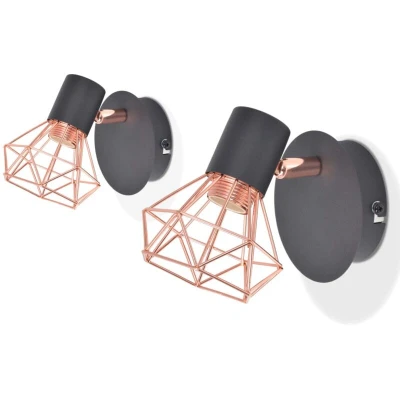 Image of vidaXL Wall Lamp 2 pcs E14 Black and Copper