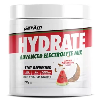Image of Per4m Hydrate Electrolyte Mix Powder Contains 500mg Cocomineral Replenish Essential Electrolytes Aiding Muscle Function, Cardiovascular Health, Neurological Support (Coconut Watermelon)