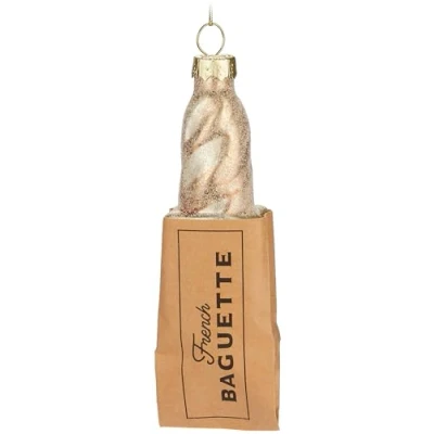 Image of BRUBAKER French Baguette Hand Painted Glass Christmas Bauble Bread 5.1 inches (13 cm) Decoration France Mouth Blown Tree Figurine Pendant Funny