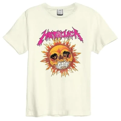 Image of Amplified Unisex Adult Neon Sun Metallica T Shirt, Vintage White, XXL