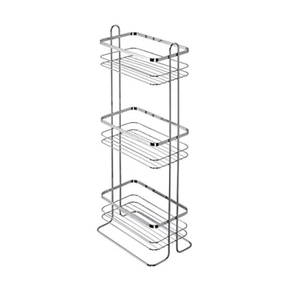 Image of Chrome Free Standing 3 Tier Bathroom Storage Basket, 5 Year Rust Guarantee