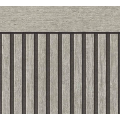 Image of A.S. Création Wallpaper Wood Effect Grey Black 397442 Non Woven Acoustic Panels Scandinavian Base Panel Look in Landscape Format 5.00 m x 1.06 Made Germany
