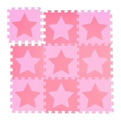 Image of Relaxdays 9 piece jigsaw playmat, EVA, non toxic, interlocking foam mats, soft play, indoor playtime, in dark pink, pink