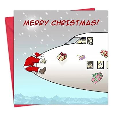 Image of Twizler Merry Christmas Card with Aeroplane Crash Happy Xmas Funny Womens for Her Female Mens Him Male
