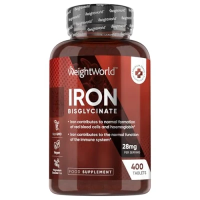 Image of Gentle Iron Tablets High Strength 28mg 400 (6+ Months Supply) Vegan Bisglycinate Energy for Tiredness and Fatigue Absorption Supplements Women Men
