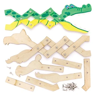 Image of Baker Ross FE279 Jungle Animal Wooden Extending Puppet Kits Pack of 3, Snapping Puppets for Kids to Craft and Decorate
