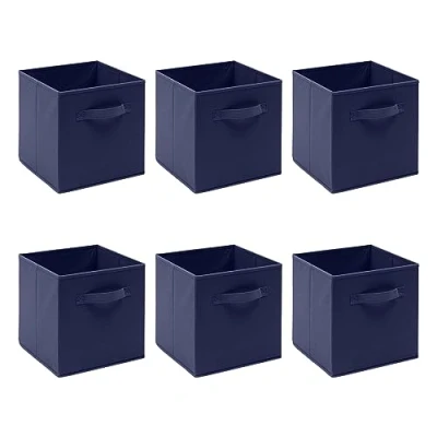 Image of BonChoice Foldable Storage Cubes Boxes Pack of 6 with Handle for Home Organization, Fabric Wardrobe Box Organizer Basket Bins Clothes Bedding Toys Towels, Collapsible &amp; Durable Dark Blue