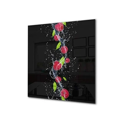 Image of Stylish Tempered Glass backsplash Kitchen splashback upstand BS09 Water Splash Series: Raspberries in