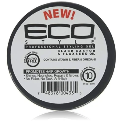 Image of Ecoco Eco Shine Gel Black Castor and Flaxseed Oil Contains Vitamin e Fiber &amp; Omega 3 Promotes Hair Growth Shines Nourishes Repairs Alcohol Free Max Hold 10 oz