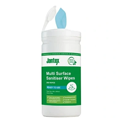 Image of Jantex Green Surface Sanitiser Wipes Starter Tub 200mm (Pack of 200)