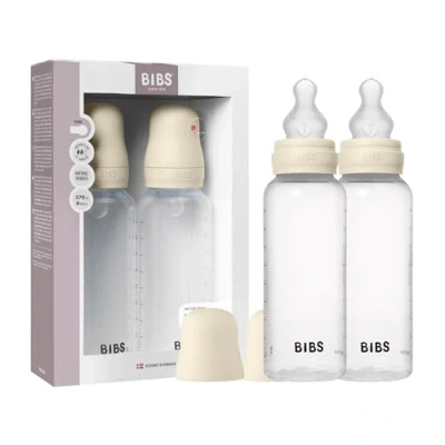 Image of BIBS Baby Bottle 270 ml Silicone Nipple 2 Pack Anti Colic, BPA Free, Round Nipple, Medium Flow, Lightweight &amp; Easy to Clean, Suitable for Newborns 0+ Years Ivory