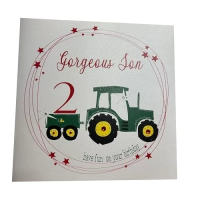 Image of White Cotton Cards Large Gorgeous Son Happy 2&quot; Handmade 2nd Birthday Card, XNS2