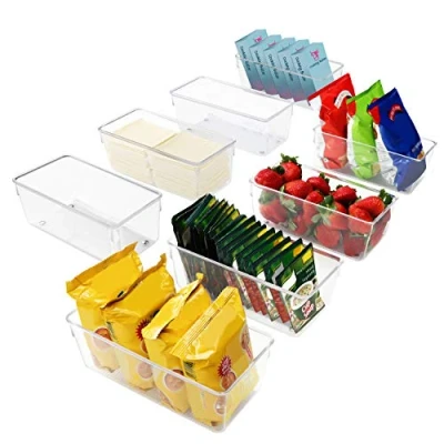 Image of Kurtzy Kitchen Fridge Organisers (8 Pack) Cupboard Organiser Set and Pantry Storage Containers Clear Plastic Organizer Bins