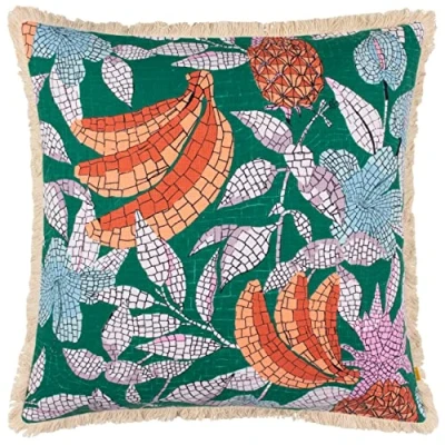 Image of furn. Cypressa Floral Mosaic Feather Filled Cushion Teal Cotton One Size