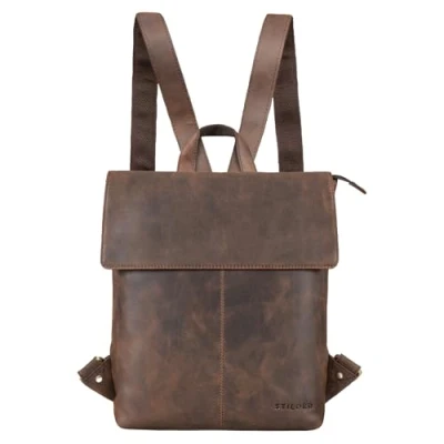 Image of STILORD &#039;Charlie&#039; Vintage Leather Backpack Brown Satchel for Women Men Unisex Daypack 13,3 Inch MacBook Laptop Rucksack in Genuine Leather, Colour:Zamora