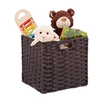 Image of Relaxdays Storage Basket, Square PP Basket for Bathroom and Children&#039;s Room, Woven Shelf 31 x 32 30 cm, Brown