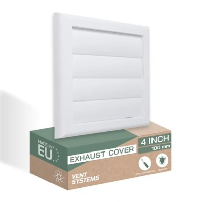 Image of Vent Systems Ø4&quot; Inch (7.5&quot; x 7.5&quot;) Exhaust Cover White Dryer Hood Louvered Duct Cap One Directional Plastic Air Supply Grille