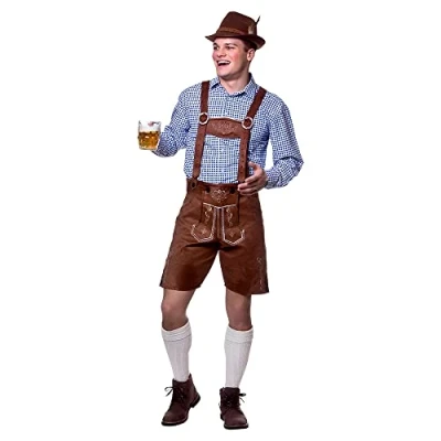 Image of Wicked Costumes Mens Deluxe Authentic Lederhosen (Faux Suede) Fancy Dress Costume Small