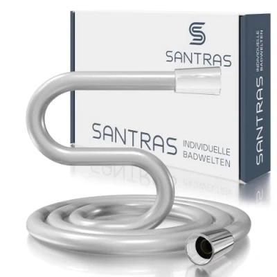 Image of Santras® Shower hose PREMIUM Chrome 0.70 m made in GERMANY with water saver Especially flexible and twist proof FLOW LIMITER stainless steel look of Easy Clean material