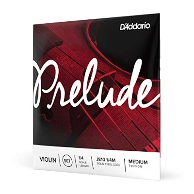 Image of D’Addario Prelude Violin String Set, 1/4 Scale Medium Tension J810 1/4M Solid Steel Core, Warm Tone, Economical and Durable Educator’s Choice for Student Strings 1 Set