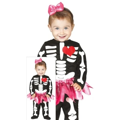 Image of FIESTAS GUIRCA Charming Skeleton Baby Fancy Dress Costume Toddler with Pink Tutu